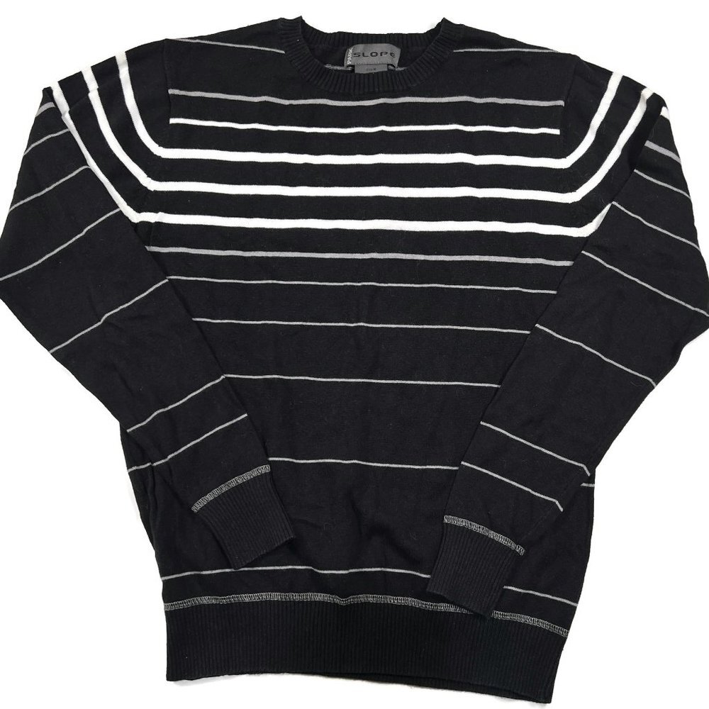 Park Slope‎ Mens Sweater Medium Black Striped Long Sleeve Crewneck Cotton